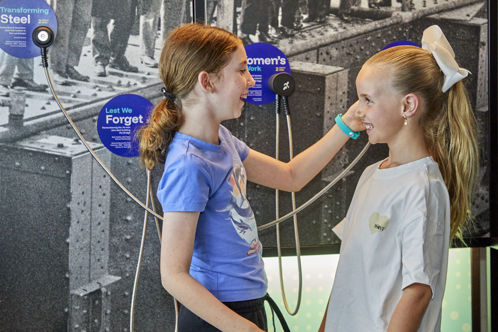 Kids at the BridgeMuseum listening to Bridge history